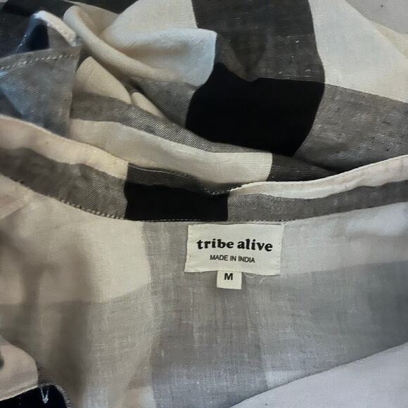 Tribe Alive Freya Ruffled Shirt Dress Medium Lined Check Plaid Black Cream - Picture 5 of 8